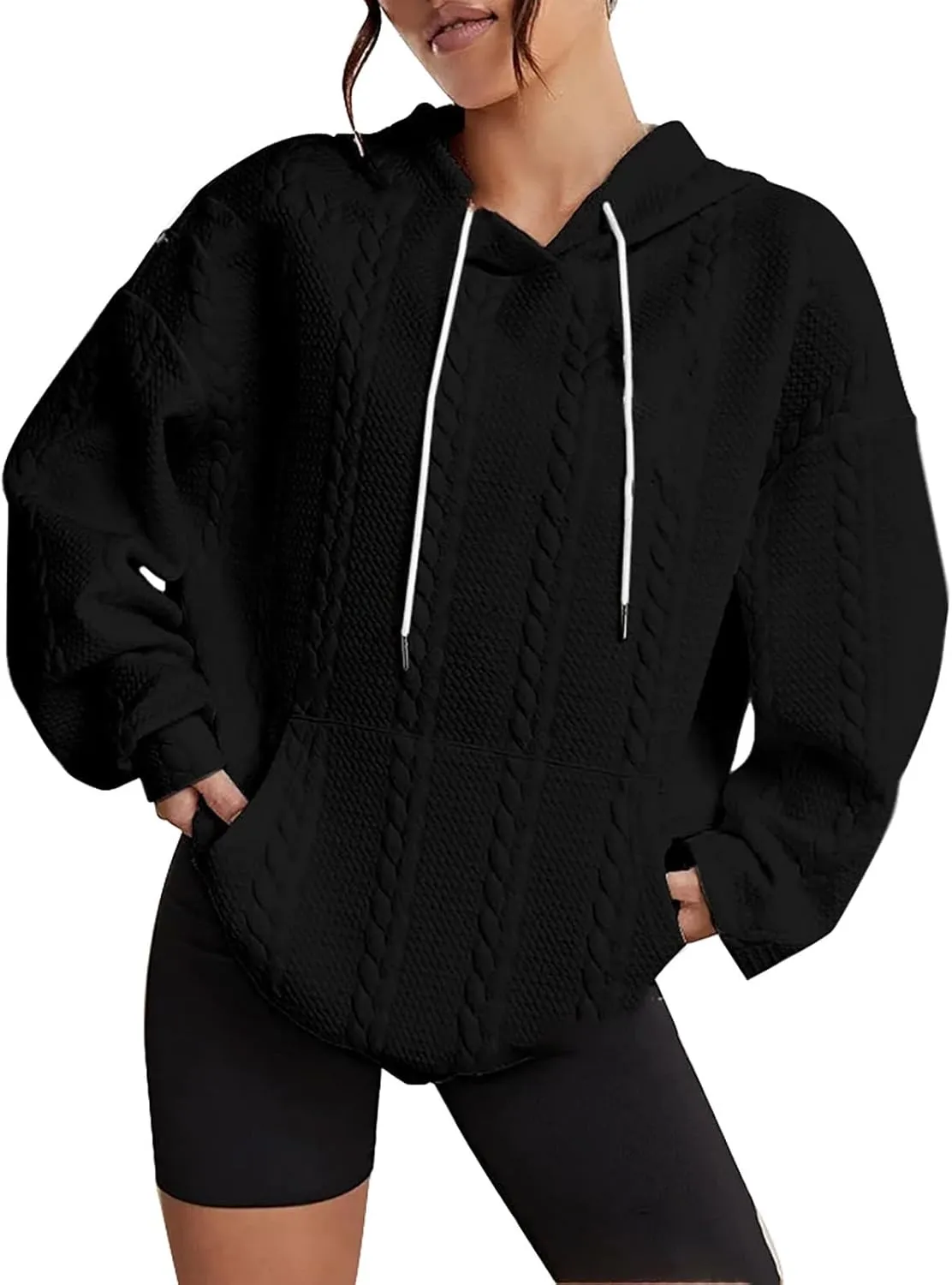 Womens Casual Solid Color Loose Oversized Off Shoulder Long Sleeve Hoodie Top Sweatshirt Hoodies for Women