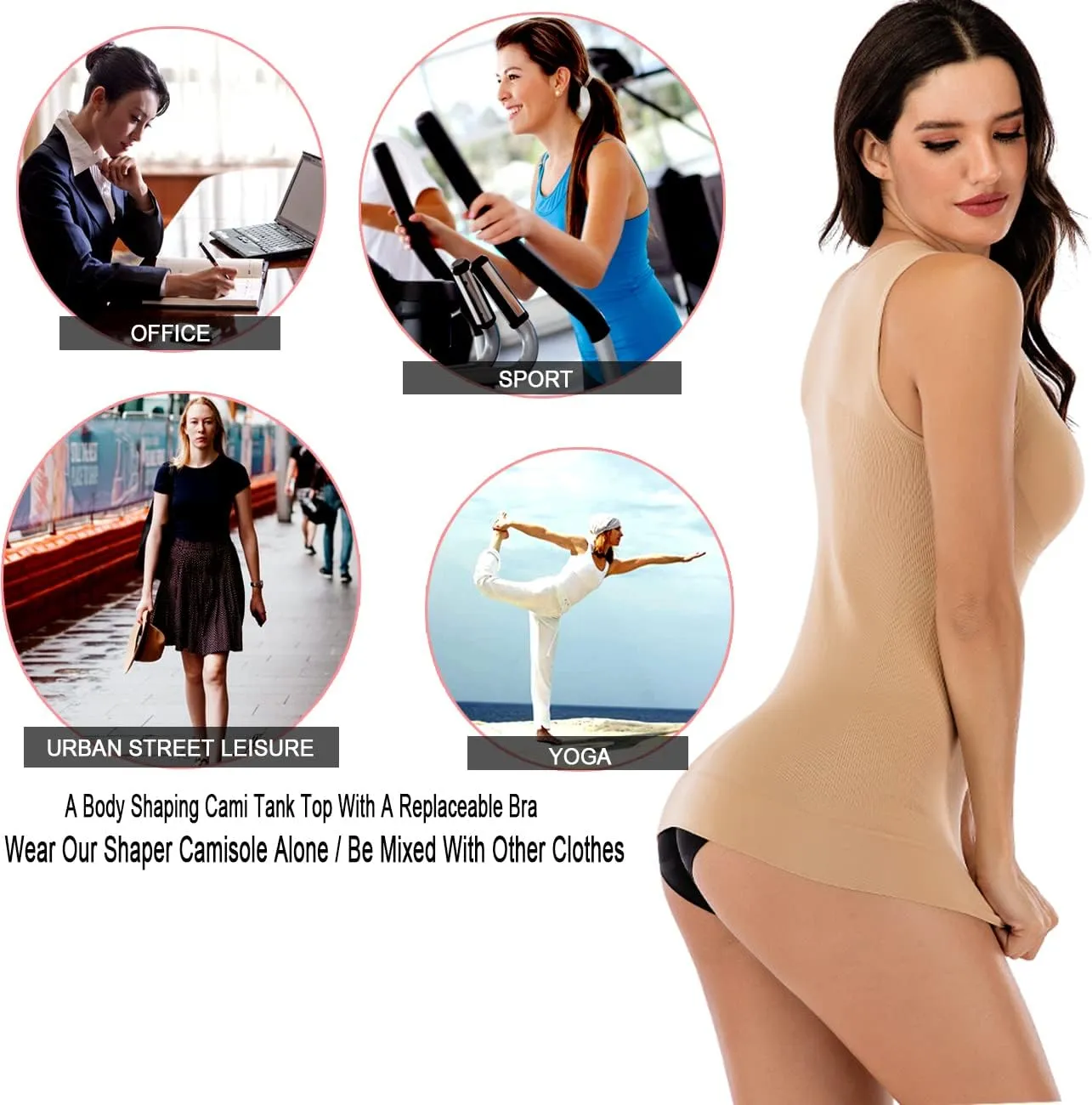 Women's Compression Camisole with Built in Removable Bra Pads Body Shaper Tank Top