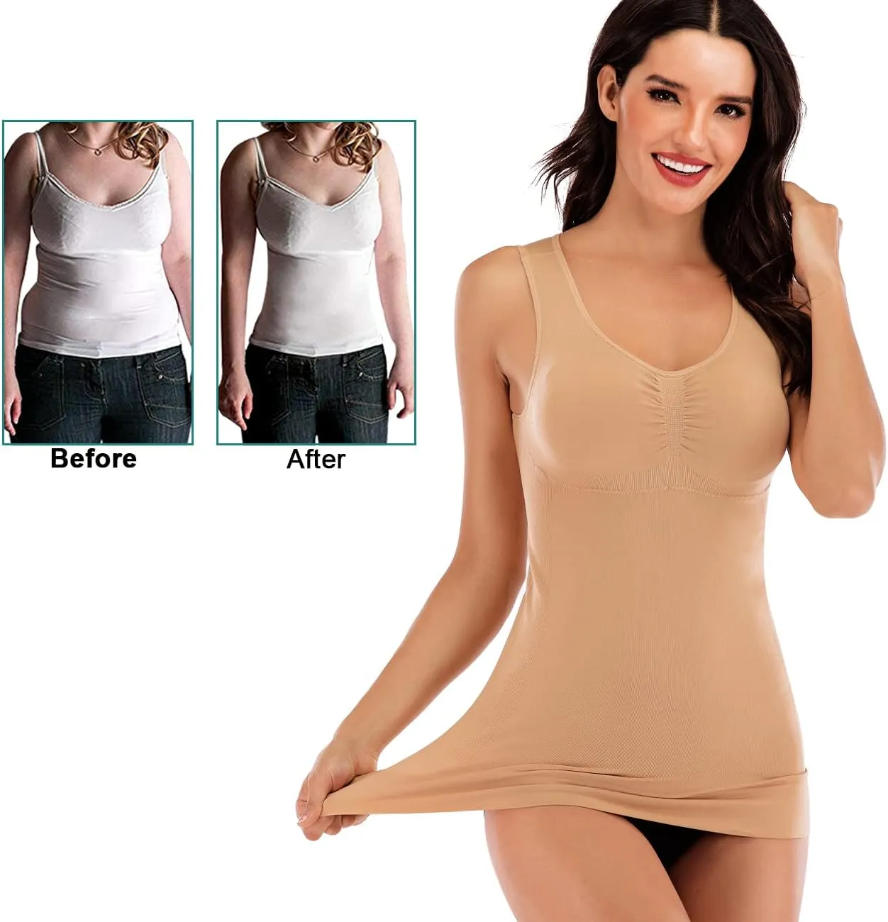 Women's Compression Camisole with Built in Removable Bra Pads Body Shaper Tank Top