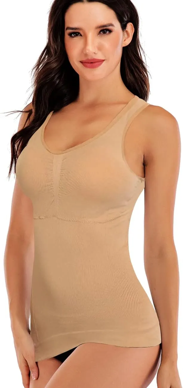 Women's Compression Camisole with Built in Removable Bra Pads Body Shaper Tank Top