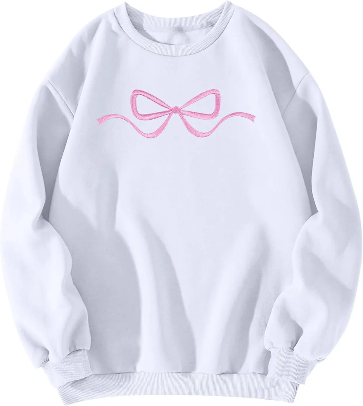 Womens Coquette Bow Sweatshirt - Embroidered Pink Bow Crewneck Pullover, Fall Clean Girl Style