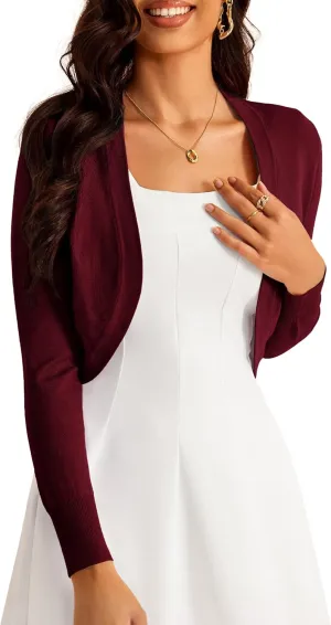 Women's Cropped Cardigan Bolero Shrug Open Front Sweater Long Sleeve S-XL