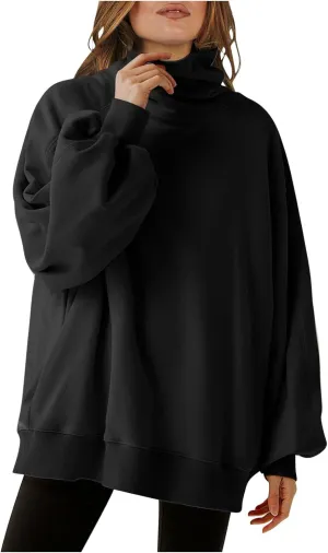 Womens Cute Oversized Hoodies Trendy High Neck Pullover Shirts Teen Girls Preppy Sweatshirts Fall Winter Clothes 2024