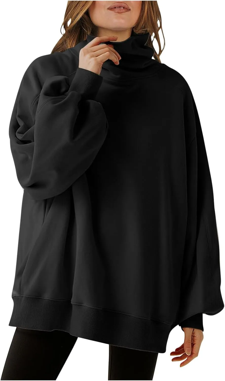 Womens Cute Oversized Hoodies Trendy High Neck Pullover Shirts Teen Girls Preppy Sweatshirts Fall Winter Clothes 2024