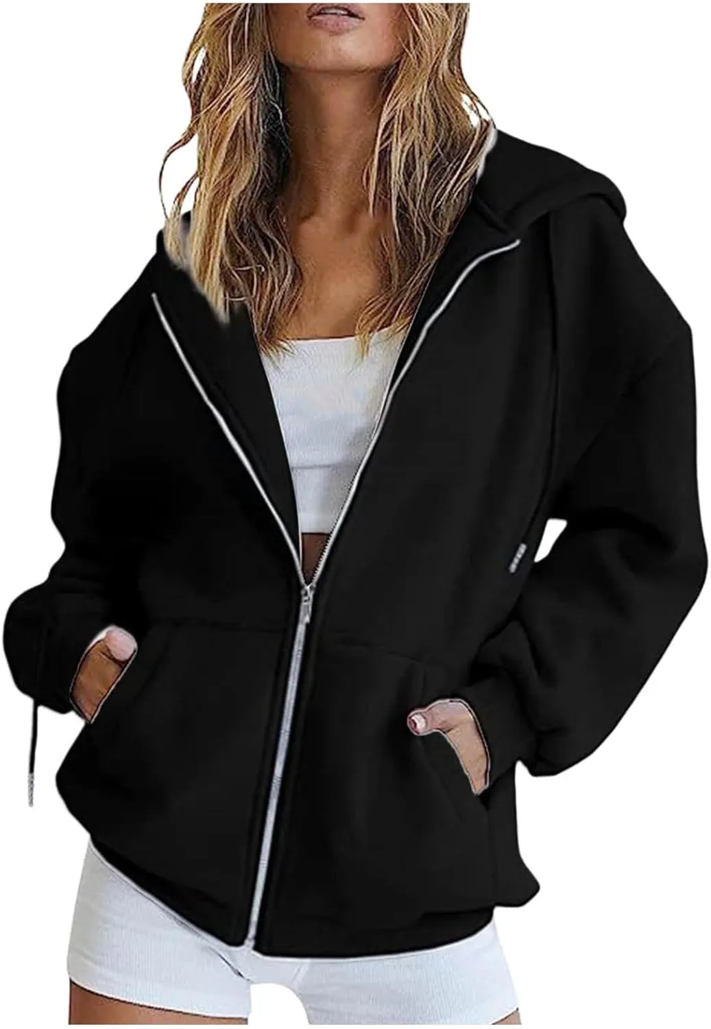 Women's Drawstring Zip Up Cute Hoodies Fall Jacket Oversized Casual Sweatshirts with Pocket 2025 Trendy