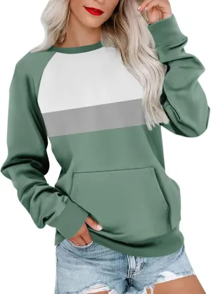 Women's Fashion Sweatshirt 2024 Casual Loose Splicing Color Block Hoodless Wide Hem Long Sleeve Fall outfits Clothes