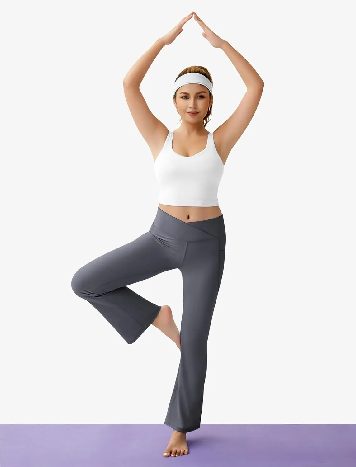 Women's Flare Yoga Pants with Pockets-V Crossover High Waisted Bootcut Yoga Leggings-Flare Workout Gym Leggings