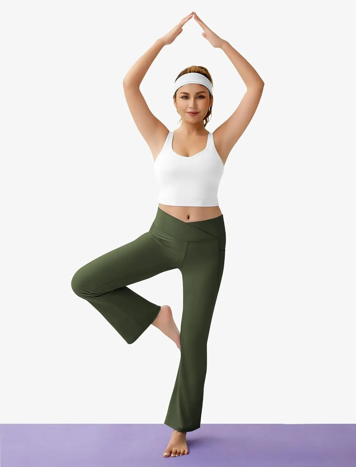 Women's Flare Yoga Pants with Pockets-V Crossover High Waisted Bootcut Yoga Leggings-Flare Workout Gym Leggings