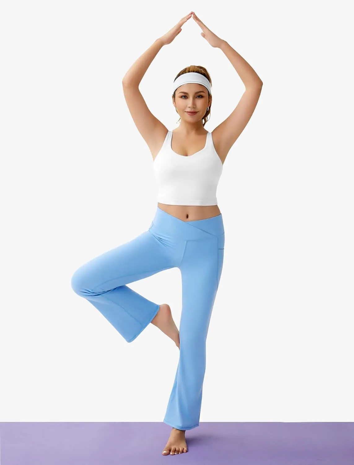 Women's Flare Yoga Pants with Pockets-V Crossover High Waisted Bootcut Yoga Leggings-Flare Workout Gym Leggings