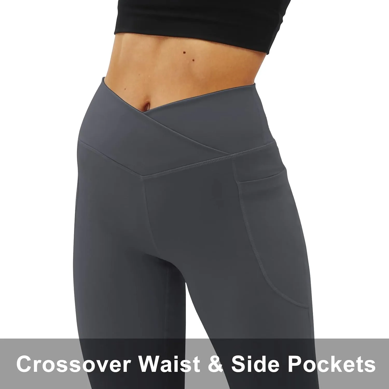 Women's Flare Yoga Pants with Pockets-V Crossover High Waisted Bootcut Yoga Leggings-Flare Workout Gym Leggings
