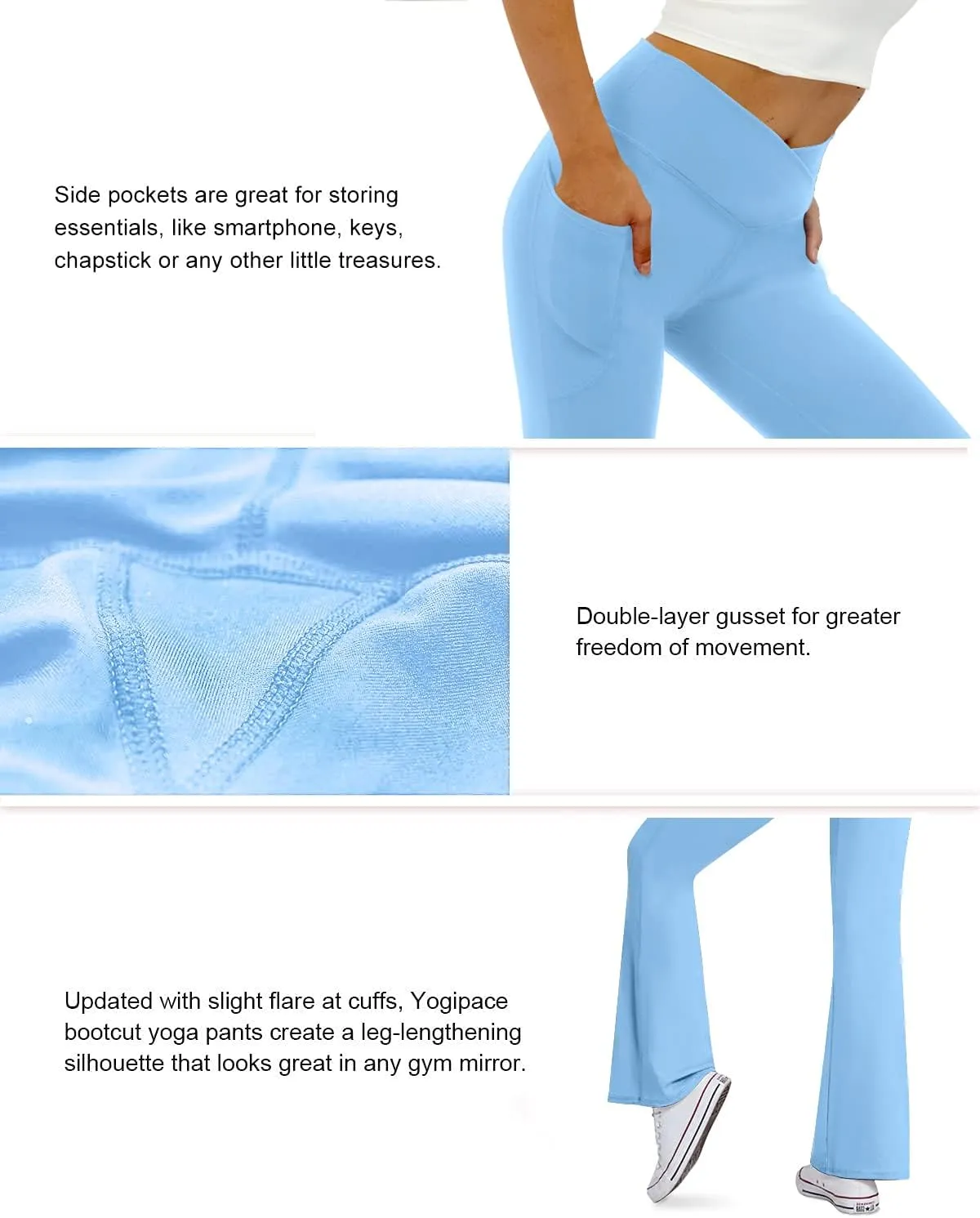 Women's Flare Yoga Pants with Pockets-V Crossover High Waisted Bootcut Yoga Leggings-Flare Workout Gym Leggings
