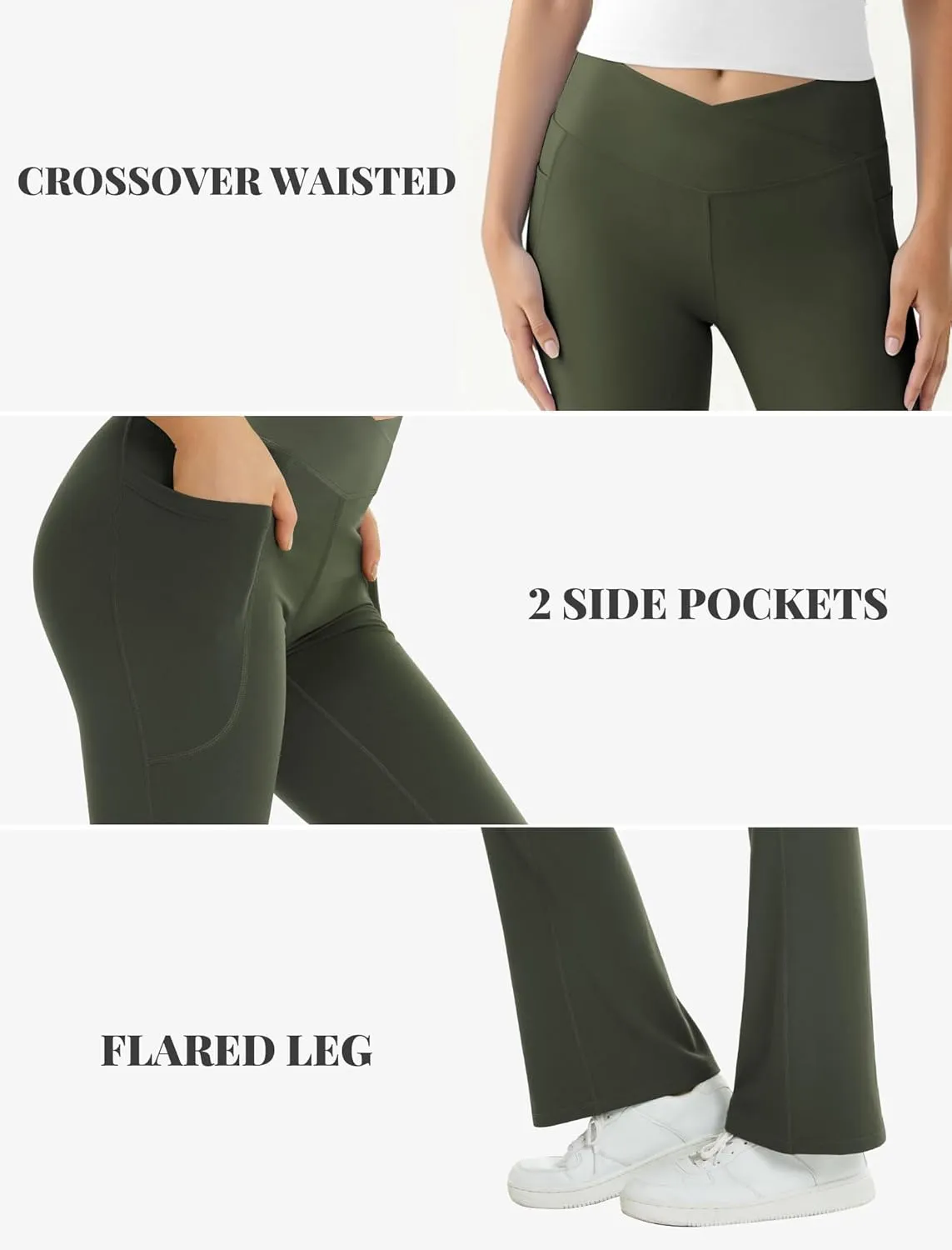 Women's Flare Yoga Pants with Pockets-V Crossover High Waisted Bootcut Yoga Leggings-Flare Workout Gym Leggings