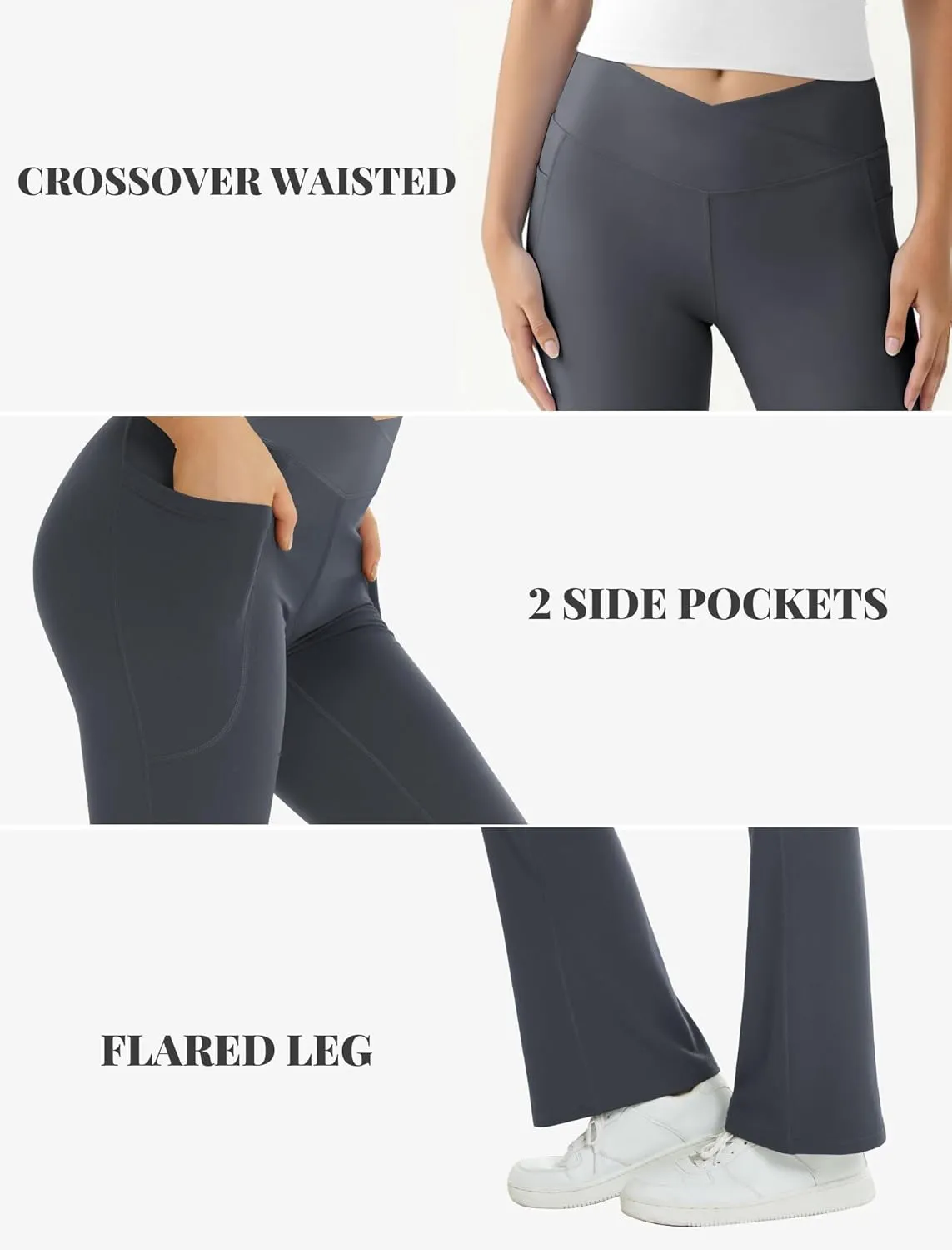 Women's Flare Yoga Pants with Pockets-V Crossover High Waisted Bootcut Yoga Leggings-Flare Workout Gym Leggings