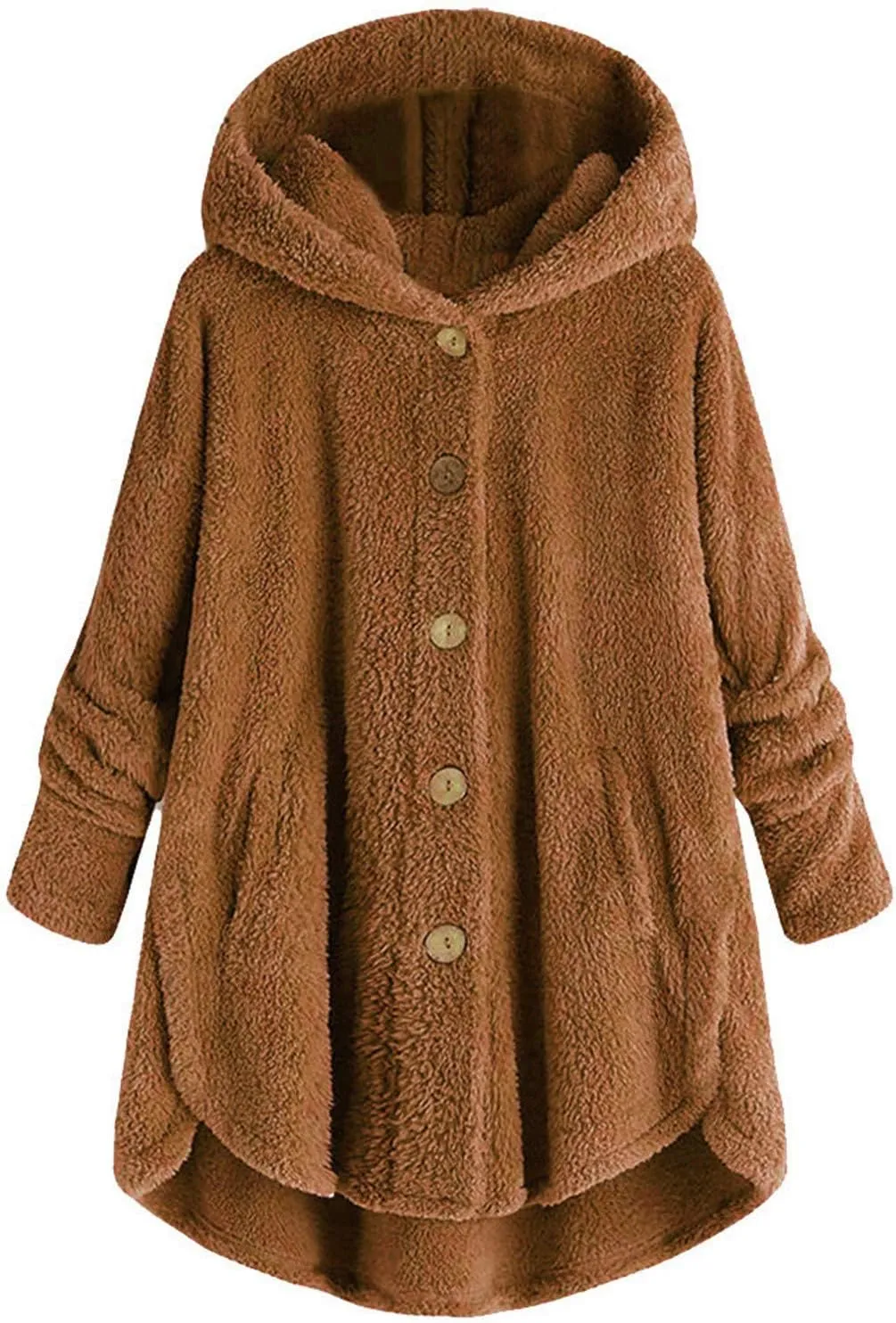 Womens Fleece Jackets Winter Hooded Coats 2024 Trendy Oversized Button Down Cardigan Sweater Warm Sweatshirt with Pocket