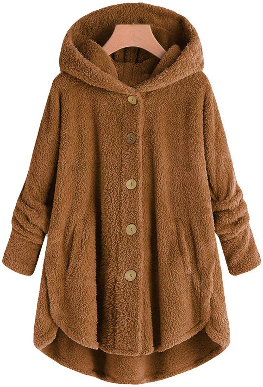 Womens Fleece Jackets Winter Hooded Coats 2024 Trendy Oversized Button Down Cardigan Sweater Warm Sweatshirt with Pocket