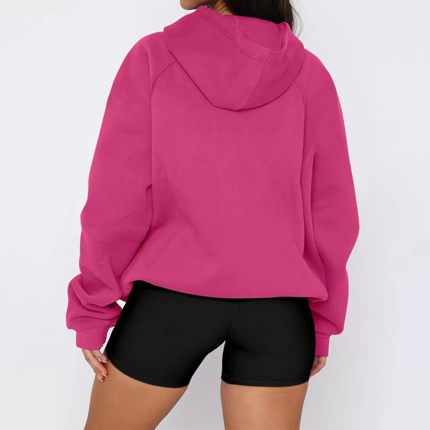 Womens Half Zip Hoodies Cropped Pullover Casual Long Sleeve Hooded Sweatshirts Quarter Zipper Sweatshirt Fall Clothes