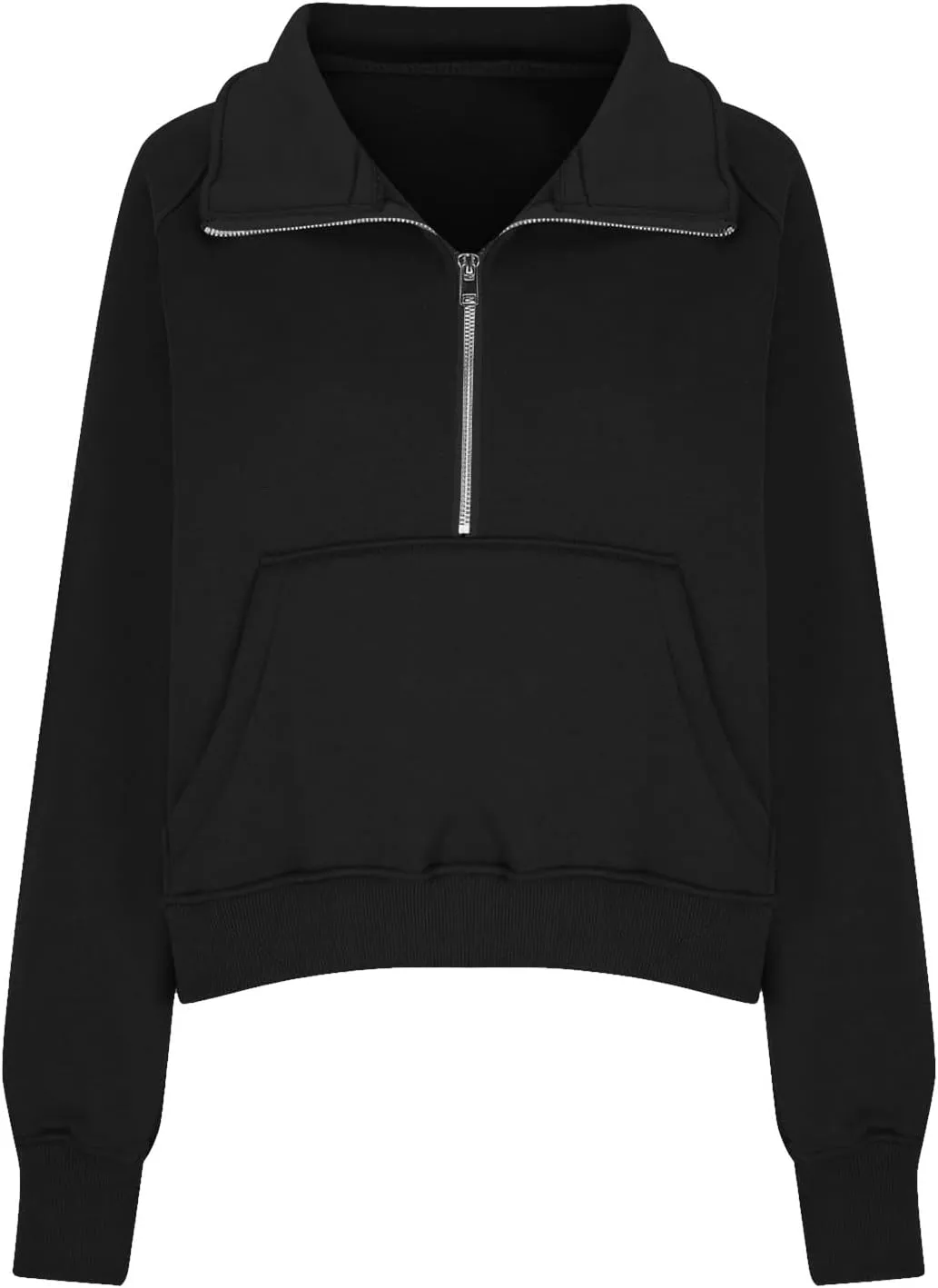 Womens Half Zip Pullover Cropped Oversized Sweatshirt Y2k Fleece Sweater Stand Collar Preppy Clothes with Thumb Holes