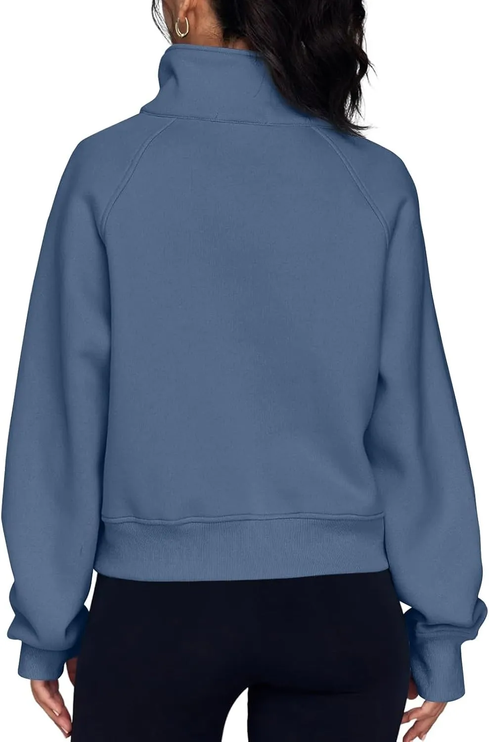 Womens Half Zip Pullover Cropped Oversized Sweatshirt Y2k Fleece Sweater Stand Collar Preppy Clothes with Thumb Holes