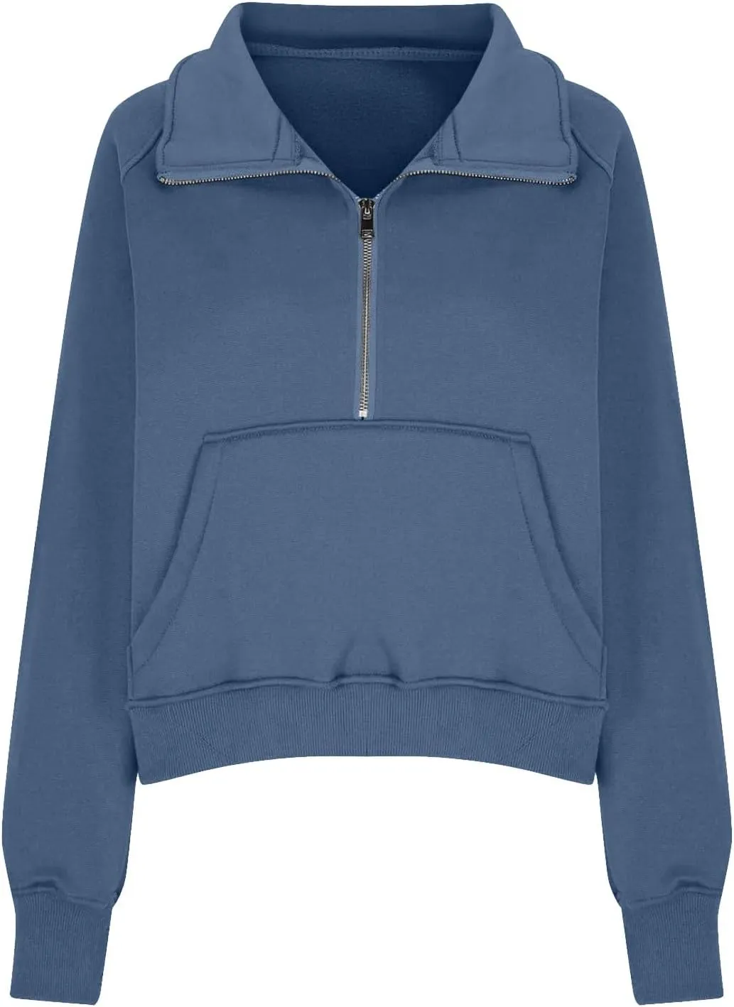 Womens Half Zip Pullover Cropped Oversized Sweatshirt Y2k Fleece Sweater Stand Collar Preppy Clothes with Thumb Holes