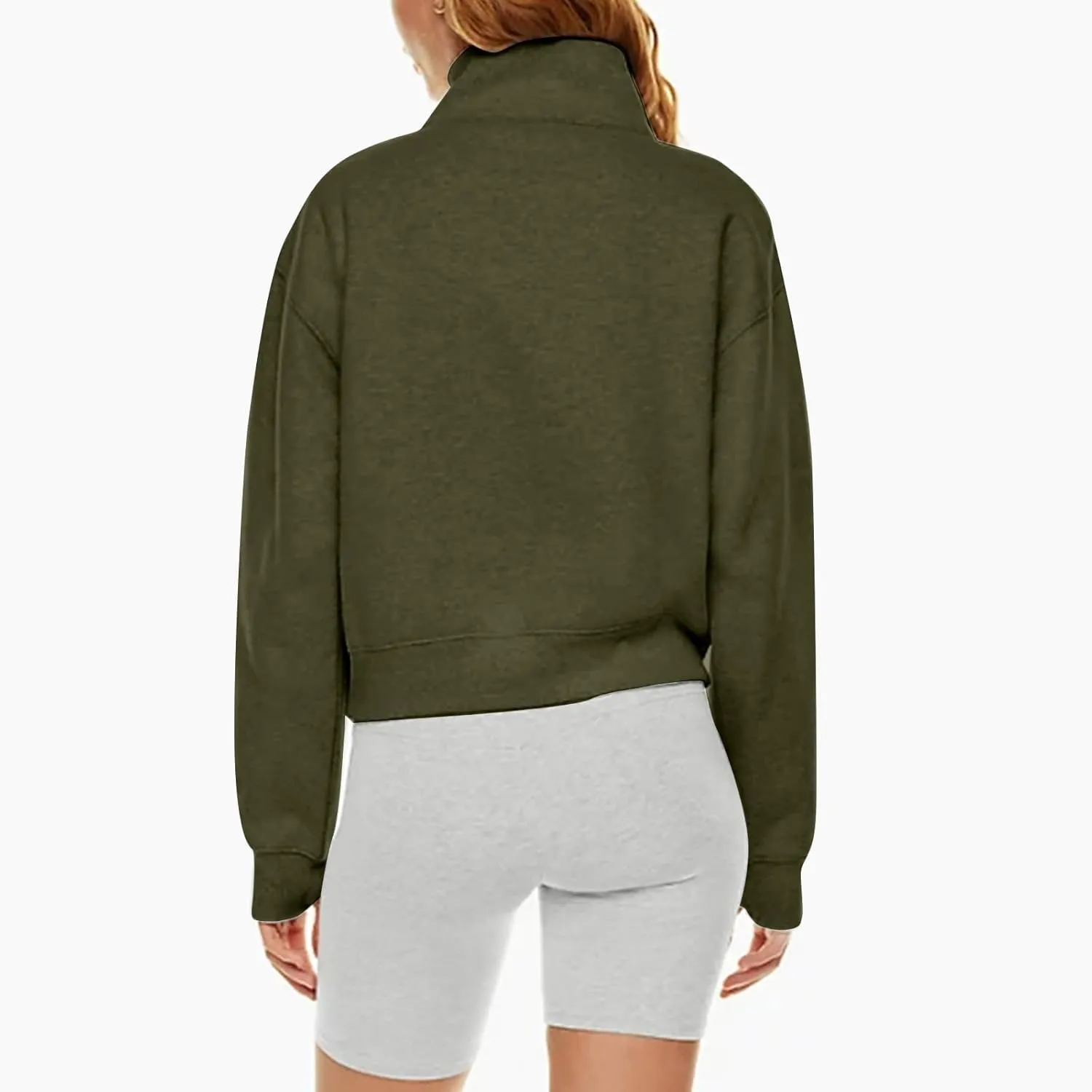 Womens Half Zip Pullover Cropped Oversized Sweatshirt Y2k Fleece Sweater Stand Collar Preppy Clothes with Thumb Holes