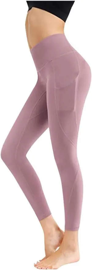 Women's High Waist Yoga Pants with Pockets, Tummy Control Leggings, Workout 4 Way Stretch Plain Yoga Leggings 2025