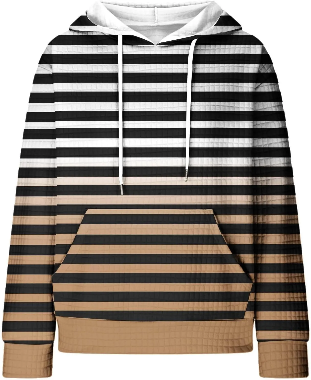 Womens Hoodies Casual Long Sleeve Drawstring Waffle Pullover Tops Solid Hoodie with Pockets