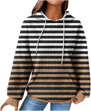 Womens Hoodies Casual Long Sleeve Drawstring Waffle Pullover Tops Solid Hoodie with Pockets