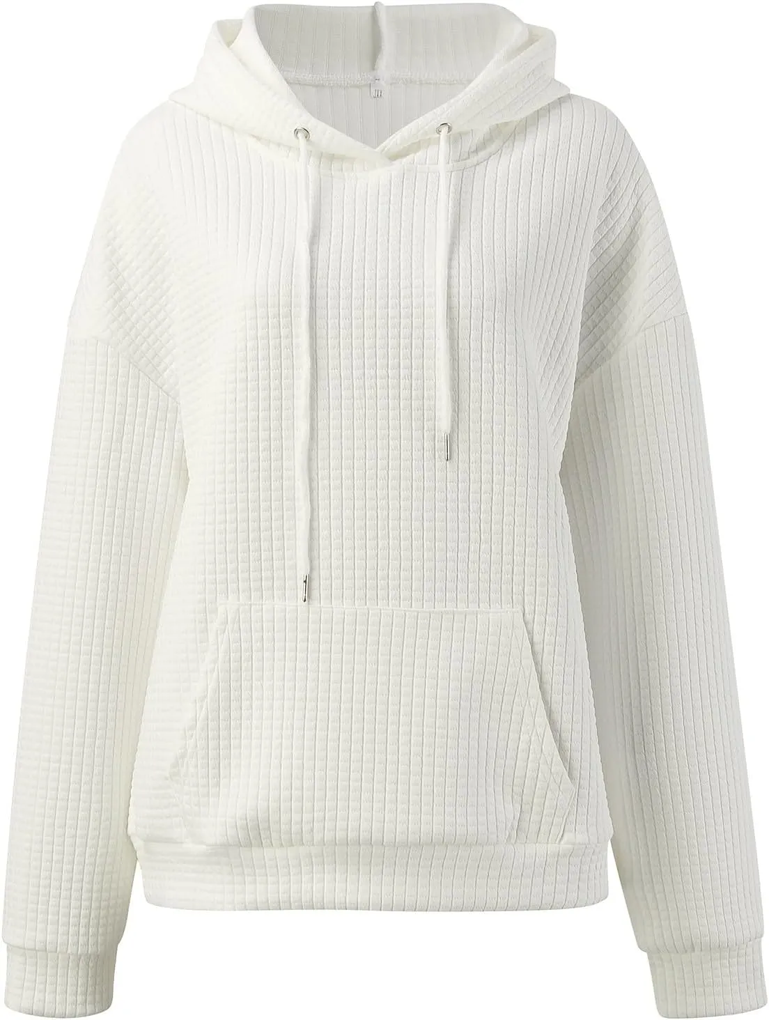 Womens Hoodies Casual Long Sleeve Waffle Knit Hooded Sweatshirts Solid Color Drawstring Pullover Sweaters Warm Tops