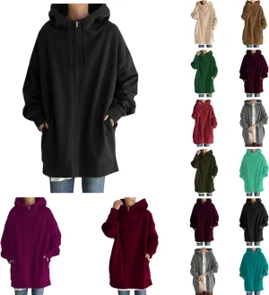 Womens Hoodies Fashion Sweatshirts Full Zip Up Winter Fleece Pullover Hoodies Fall Long Jackets with Pockets