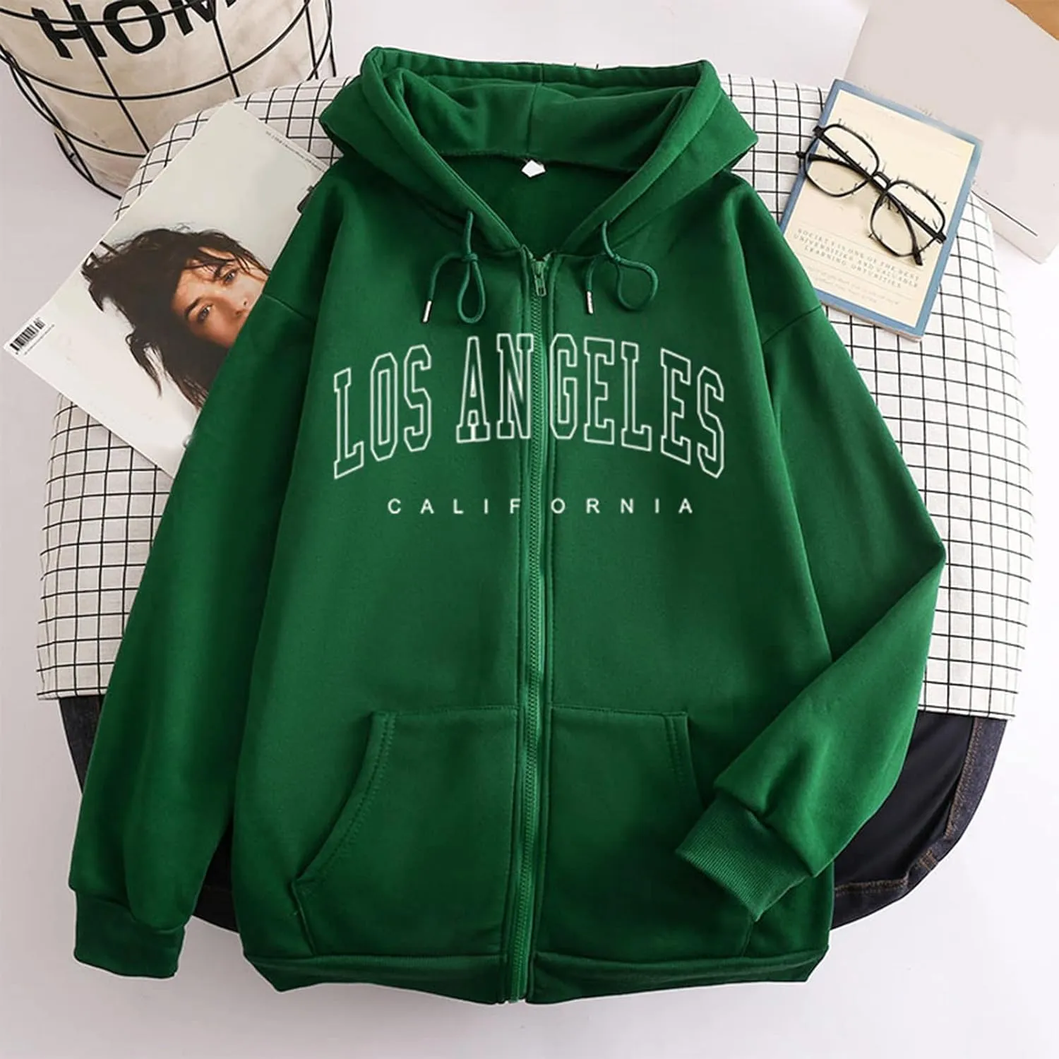 Women's Hoodies for Teen Girls Fall Jacket Oversized Sweatshirts Casual Drawstring Zip up Y2k Hoodie with Pocket