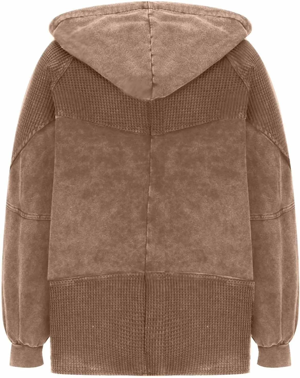 Womens Hoodies Long Sleeve Oversized Sweatshirt Zip Up Waffle Jacket Drawstring Colorblock Patchwork Hoodie Loose Coat