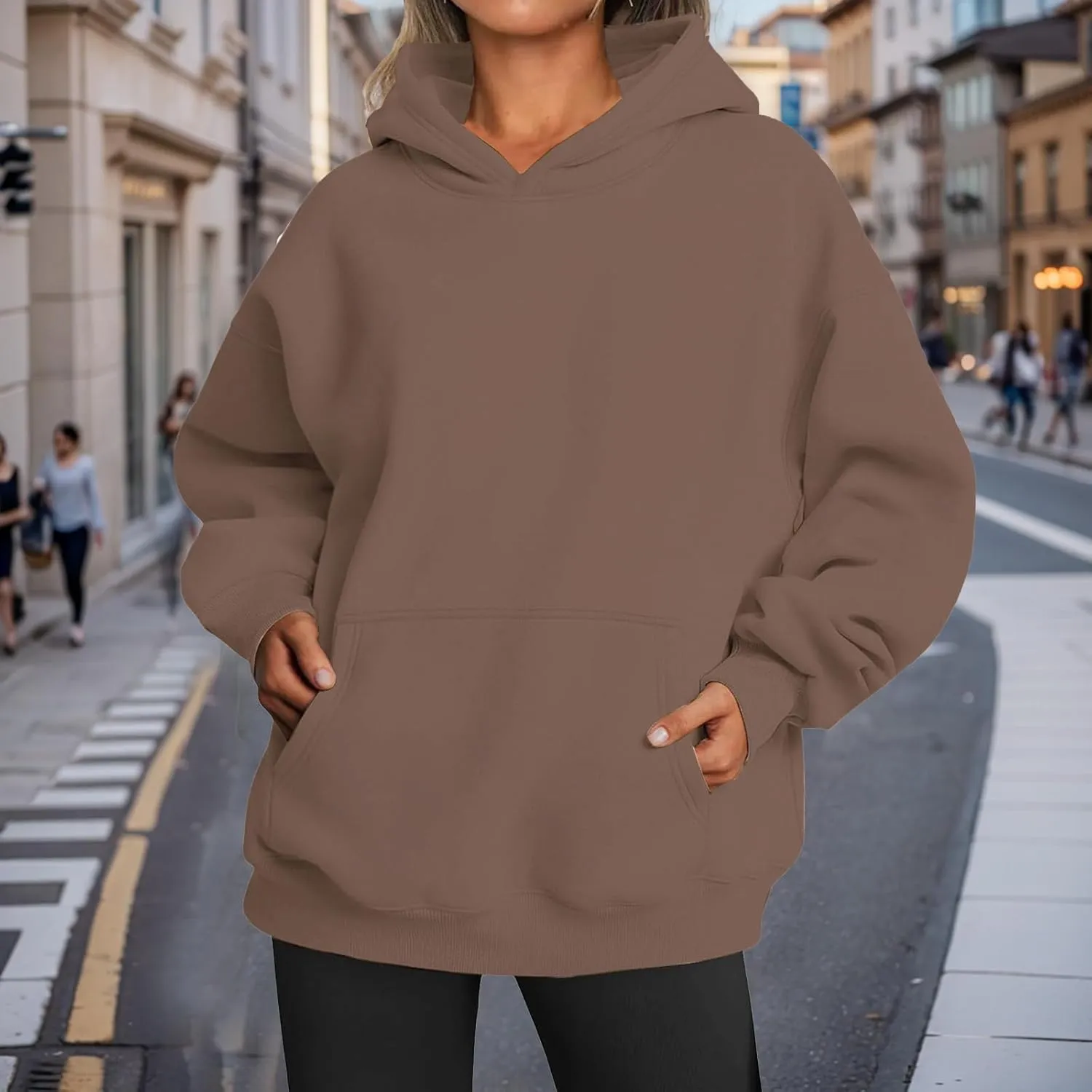 Womens Hoodies Oversized Sweatshirts Casual Fleece Hooded Pullover Sweaters Long Sleeve Fall Winter Y2K Outfits Tops