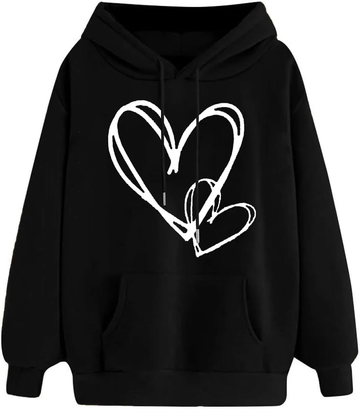 Womens Hoodies Pullover Fall Fashion Love Heart Print Long Sleeve Oversized Sweatshirt Loose Fit Blouses with Pockets