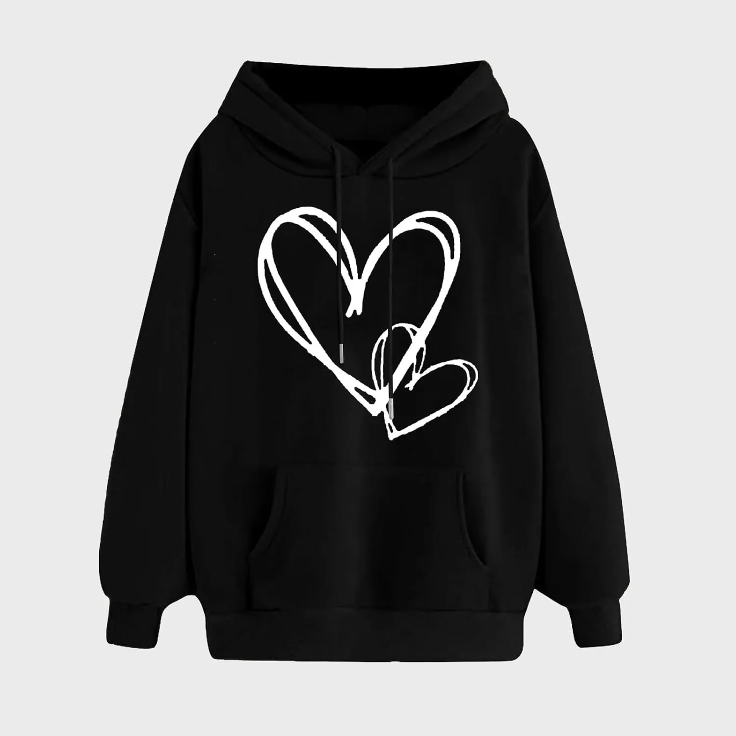 Womens Hoodies Pullover Fall Fashion Love Heart Print Long Sleeve Oversized Sweatshirt Loose Fit Blouses with Pockets