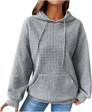 Womens Hoodies Waffle Hooded Sweatshirt Long Sleeve Casual Loose Fit Pullover Tops 2024 Fall Fashion with Pocket
