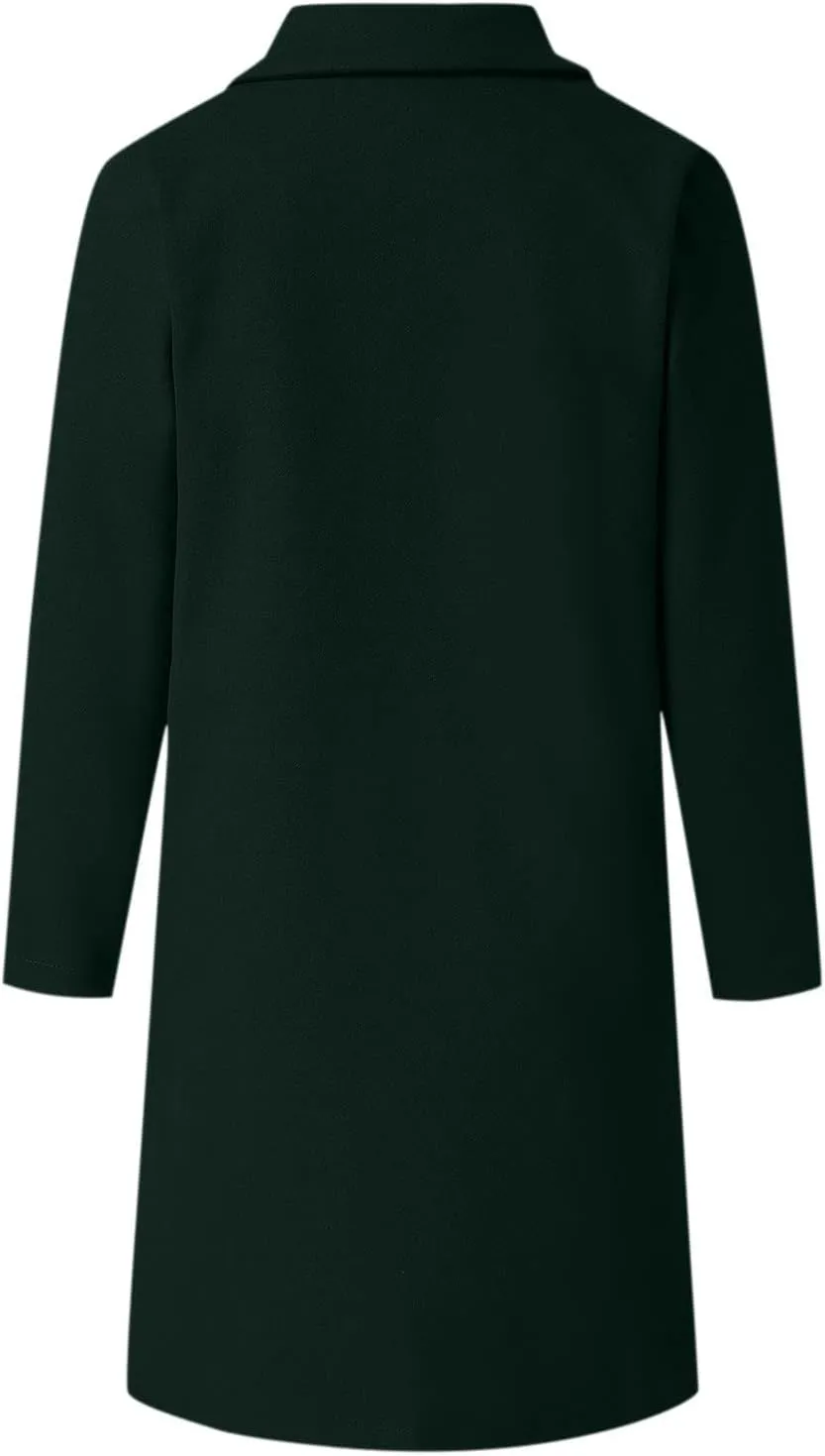 Women's Lapel Collar Wool Pea Coat Long Sleeve Casual Mid-Long Overcoats One Button Business Trench Coat Winter Jacket