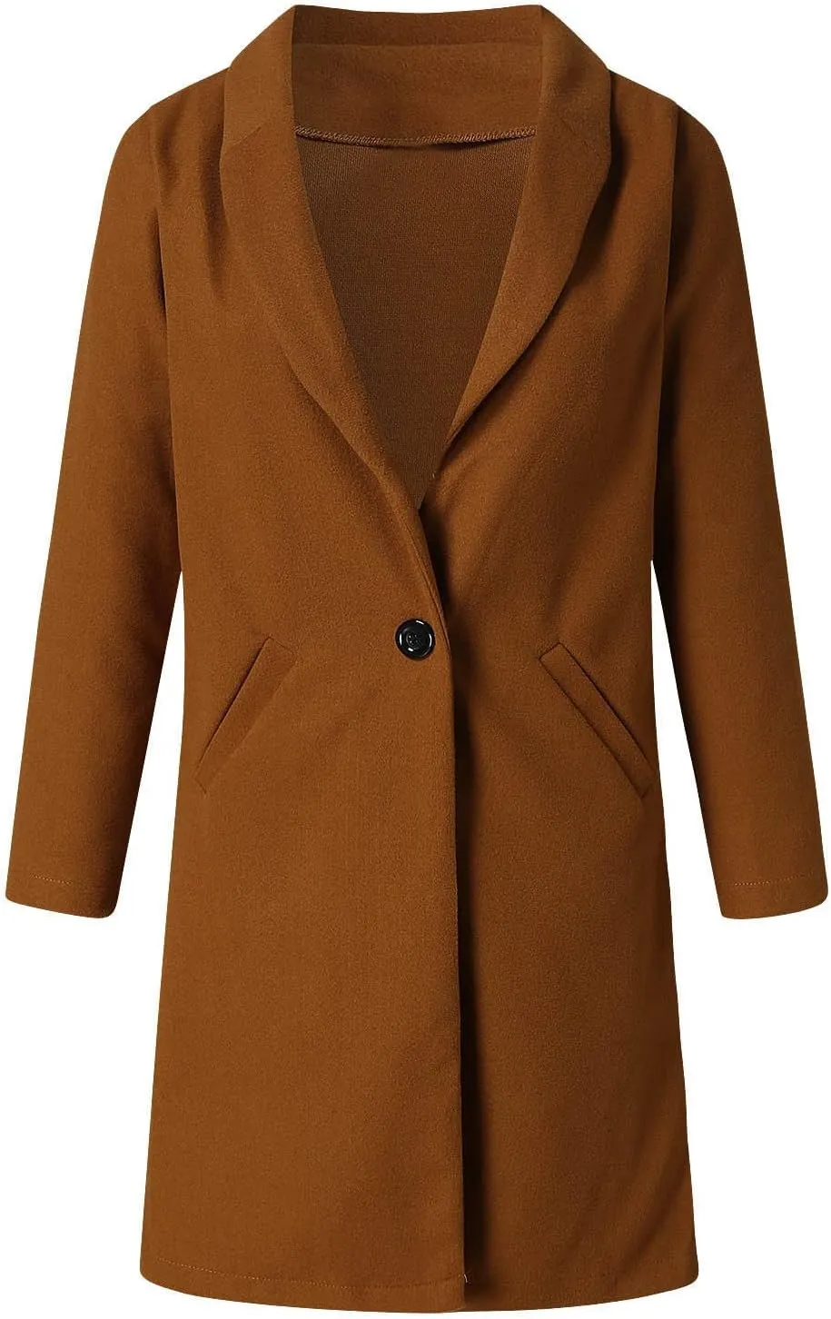 Women's Lapel Collar Wool Pea Coat Long Sleeve Casual Mid-Long Overcoats One Button Business Trench Coat Winter Jacket