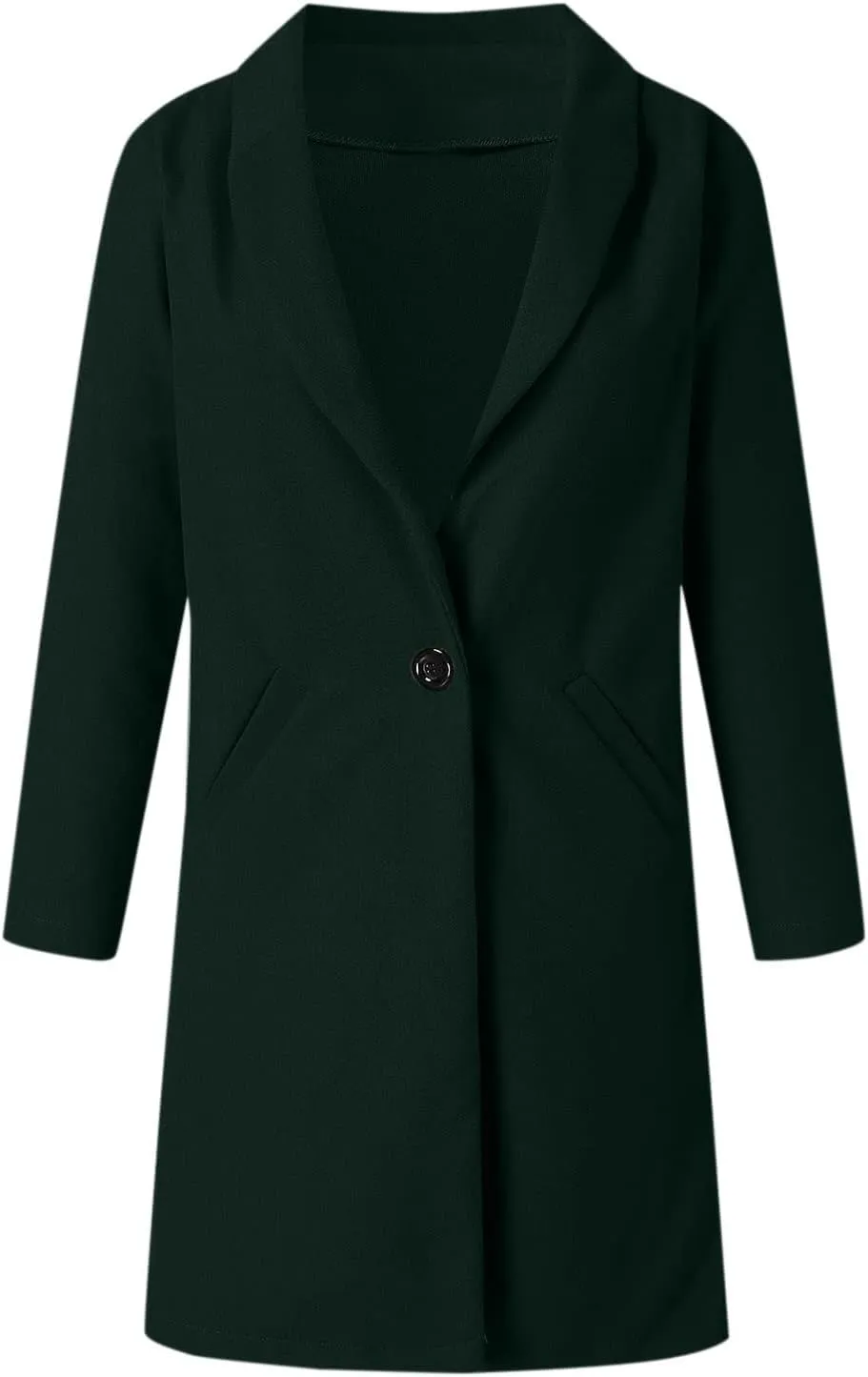 Women's Lapel Collar Wool Pea Coat Long Sleeve Casual Mid-Long Overcoats One Button Business Trench Coat Winter Jacket