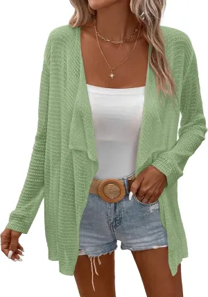 Womens Lightweight Crochet Cardigan Sweater Rib Knit Open Front Sweater Coats