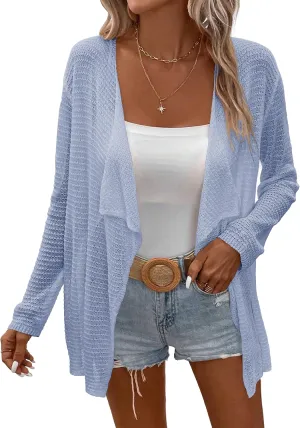 Womens Lightweight Crochet Cardigan Sweater Rib Knit Open Front Sweater Coats