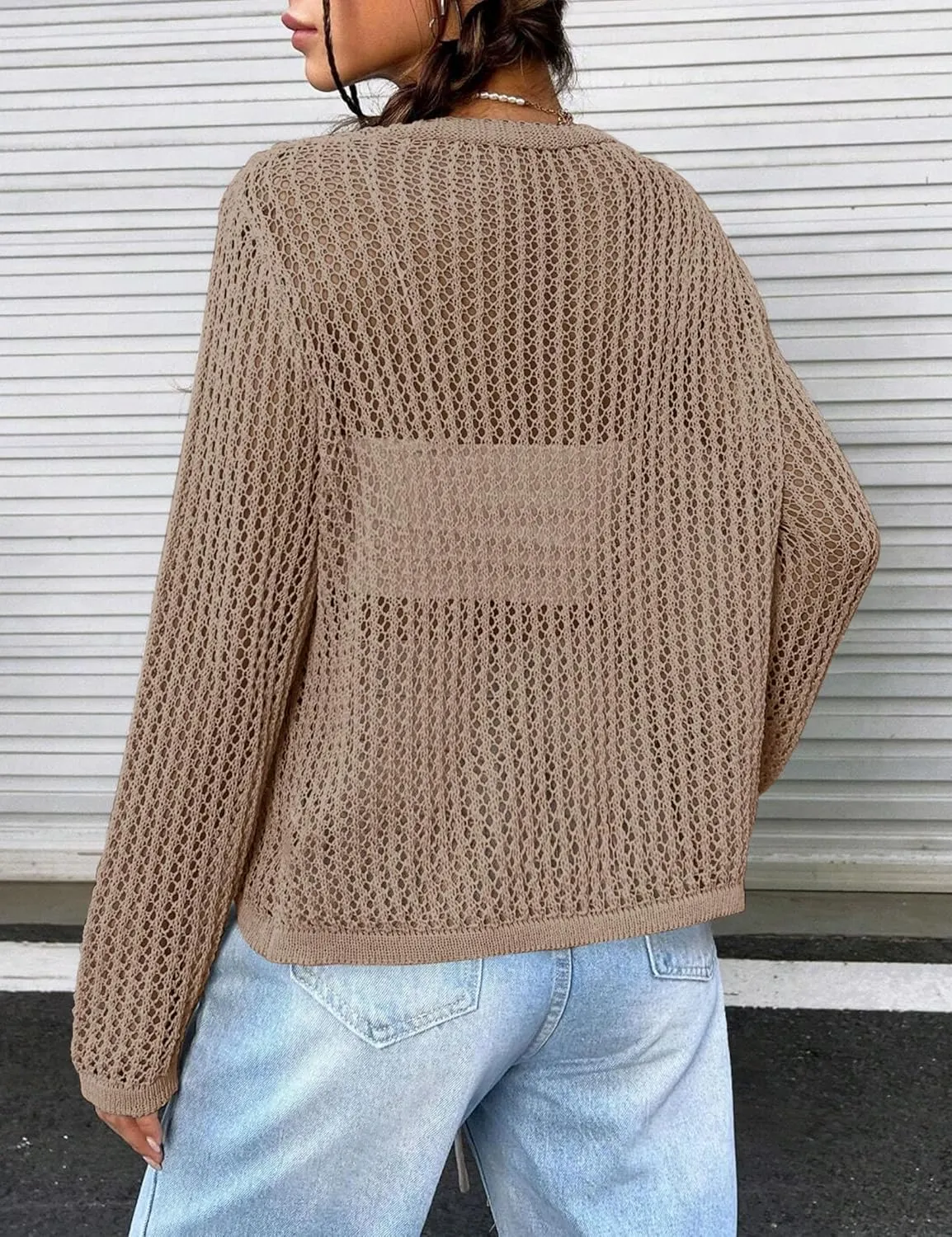 Womens Lightweight Crochet Cardigan Tie Front Shrugs Knit Crop Tops