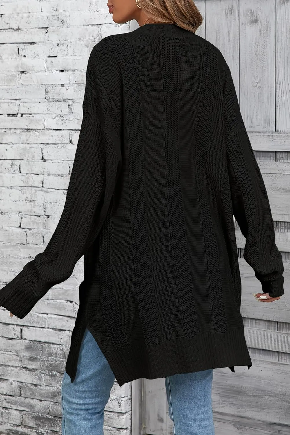 Womens Lightweight Hollow Out Crochet Knit Cardigan Drop Shoulder Loose Cardigan Sweaters