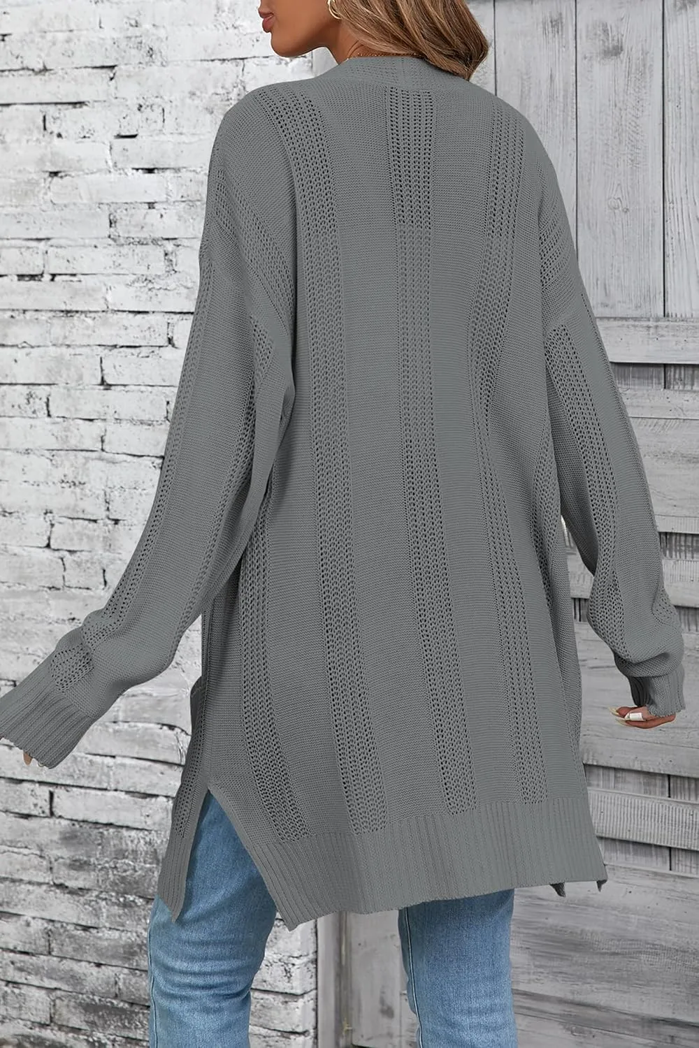 Womens Lightweight Hollow Out Crochet Knit Cardigan Drop Shoulder Loose Cardigan Sweaters