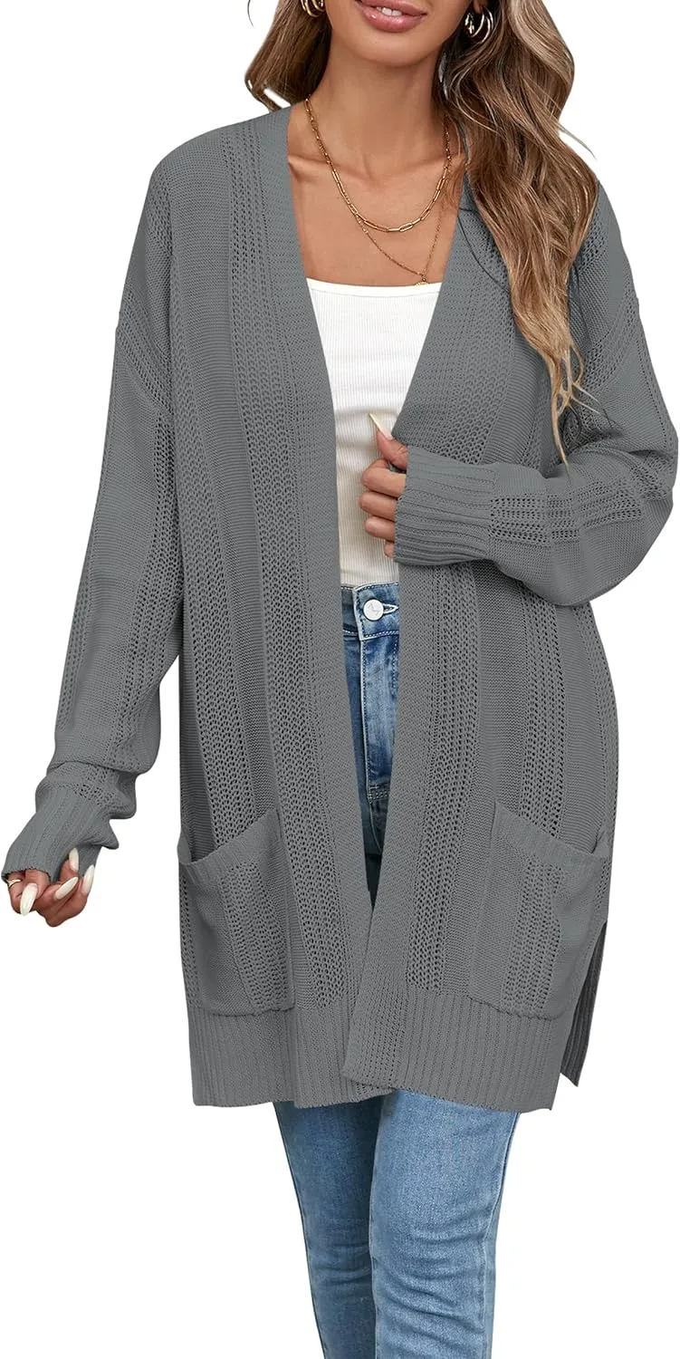 Womens Lightweight Hollow Out Crochet Knit Cardigan Drop Shoulder Loose Cardigan Sweaters