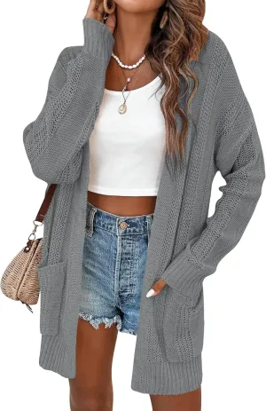 Womens Lightweight Hollow Out Crochet Knit Cardigan Drop Shoulder Loose Cardigan Sweaters