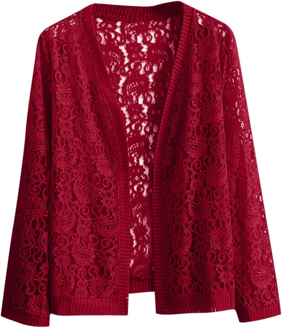Women's Long Sleeve Lace Cardigan Casual Open Front Floral Lace Shrug Lightweight Summer Cover Up for Evening Dresses