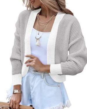 Women's Long Sleeve Open Front Knit Cropped Cardigan Sweaters Casual Drop Shoulder Short Shrugs Sweater Coats