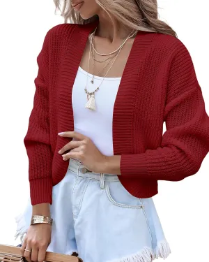 Women's Long Sleeve Open Front Knit Cropped Cardigan Sweaters Casual Drop Shoulder Short Shrugs Sweater Coats