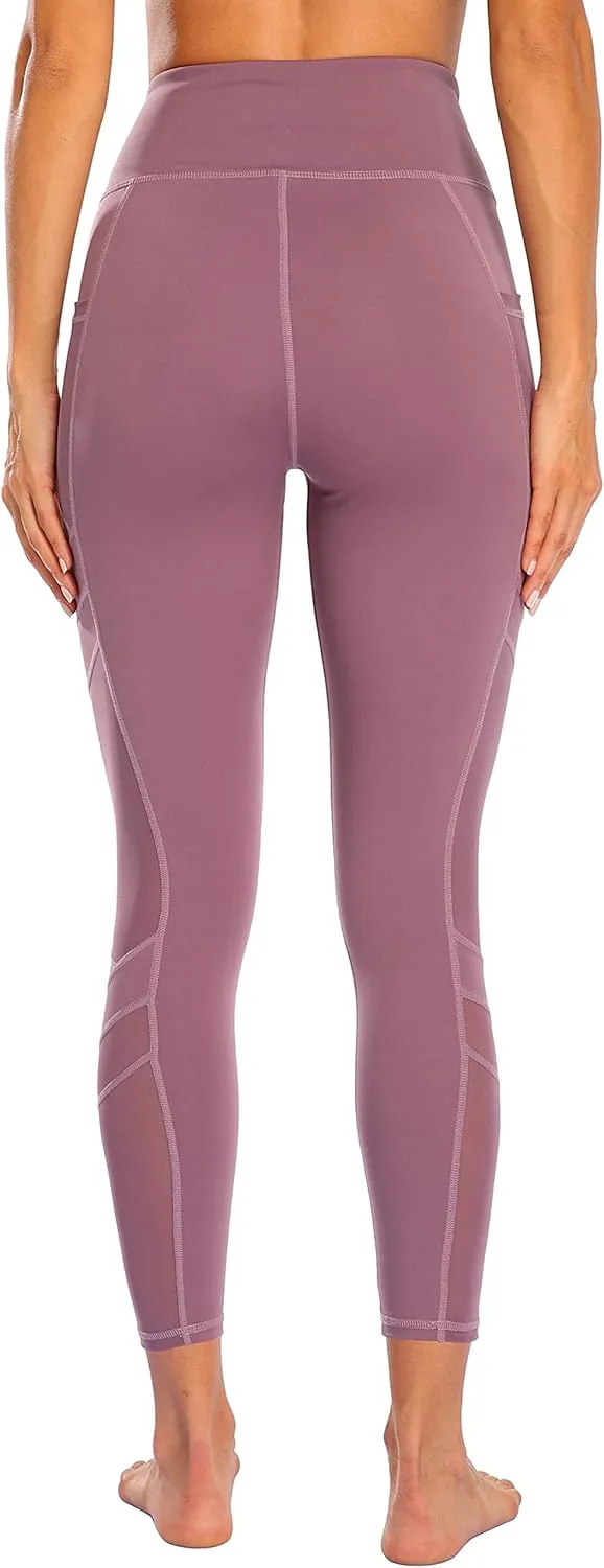 Women's Mesh High Waist Leggings Yoga Pants with Pockets Tummy Control 4 Way Stretch Workout Yoga Leggings