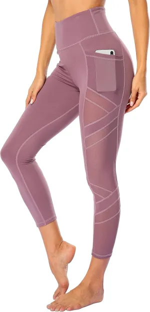 Women's Mesh High Waist Leggings Yoga Pants with Pockets Tummy Control 4 Way Stretch Workout Yoga Leggings